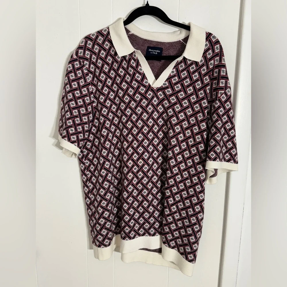 ABERCROMBIE & FITCH GOLF SHOP GEOMETRIC JACQUARD KNIT POLO NWOT - Picture 3 of 6